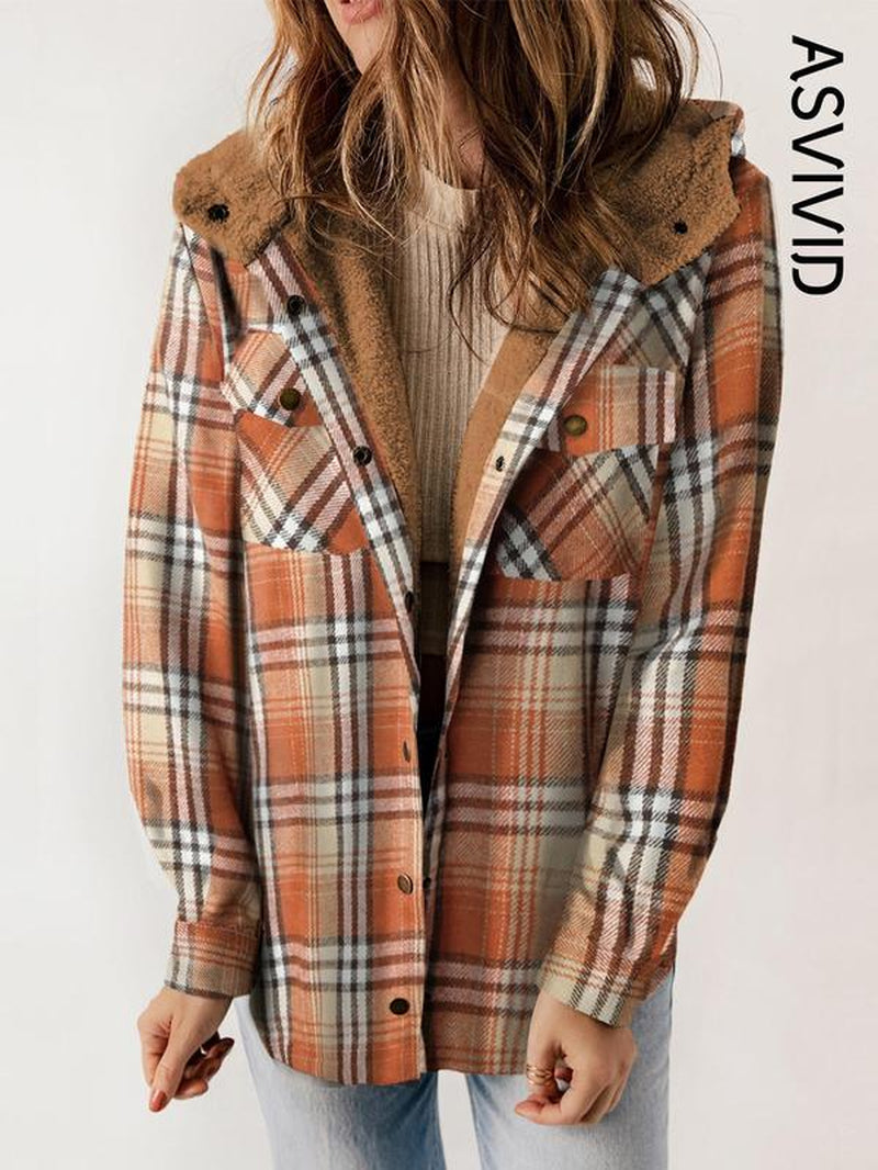 Plaid Hooded Casual Outerwear